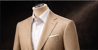 Beige custom jacket on a mannequin